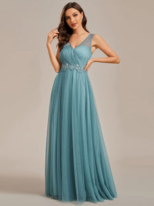 Elegant Appliques Mesh Wholesale Bridesmaid Dresses#Color_Dusty Blue