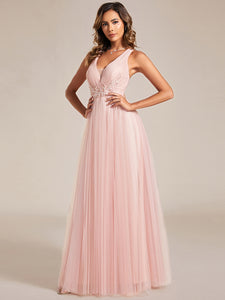 Color=Pink | Backless V Neck Appliques Mesh Wholesale Bridesmaid Dresses-Pink 10
