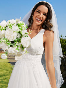 Color=White | Backless V Neck Appliques Mesh Wholesale Bridesmaid Dresses-White 5