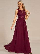 Load image into Gallery viewer, Color=Burgundy | Maxi Long Chiffon Hollow Round Neck Decor Bridesmaids Dress-Burgundy 3