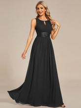 Load image into Gallery viewer, Color=Black | Maxi Long Chiffon Hollow Round Neck Decor Bridesmaids Dress-Black 10