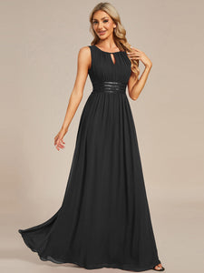 Color=Black | Maxi Long Chiffon Hollow Round Neck Decor Bridesmaids Dress-Black 10