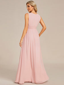 Color=Pink | Elegant Sleeveless Pleated Sequin Wholesale Bridesmaids Dress-Pink 