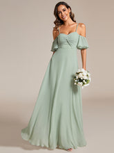 Load image into Gallery viewer, Color=Mint Green | Maxi Long Cold Shoulder Wholesale Bridesmaid Dresses With Short Sleeves-Mint Green 3