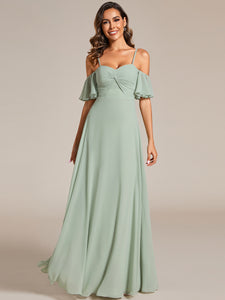 Color=Mint Green | Maxi Long Cold Shoulder Wholesale Bridesmaid Dresses With Short Sleeves-Mint Green 4