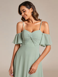 Color=Mint Green | Maxi Long Cold Shoulder Wholesale Bridesmaid Dresses With Short Sleeves-Mint Green 5