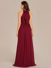 Load image into Gallery viewer, Color=Burgundy | Wholesale Chiffon Halter Neckline Sleeveless Evening Dresses-Burgundy 5