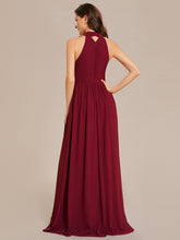 Load image into Gallery viewer, Color=Burgundy | Wholesale Chiffon Halter Neckline Sleeveless Evening Dresses-Burgundy 3