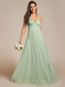 Color=Mint Green | Mesh Contrast Wholesale Bridesmaids Dresses With Spaghetti Straps-Mint Green 