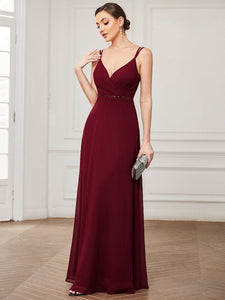 Color=Burgundy | Deep V Neck A Line Backless Wholesale Bridesmaid Dresses-Burgundy 4