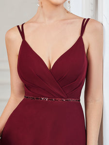 Color=Burgundy | Deep V Neck A Line Backless Wholesale Bridesmaid Dresses-Burgundy 5