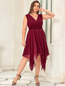 Color=Burgundy | Pretty Wholesale Knee Length Chiffon Bridesmaid Dress With Irregular Hem-Burgundy 4