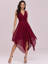 Load image into Gallery viewer, Color=Burgundy | Wholesale Knee Length Chiffon Bridesmaid Dress With Irregular Hem-Burgundy 5