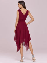 Load image into Gallery viewer, Color=Burgundy | Wholesale Knee Length Chiffon Bridesmaid Dress With Irregular Hem-Burgundy 6