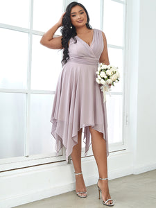 Color=Lilac | Pretty Wholesale Knee Length Chiffon Bridesmaid Dress With Irregular Hem-Lilac 1