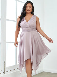 Color=Lilac | Pretty Wholesale Knee Length Chiffon Bridesmaid Dress With Irregular Hem-Lilac 3