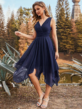 Load image into Gallery viewer, Color=Navy Blue | Wholesale Knee Length Chiffon Bridesmaid Dress With Irregular Hem-Navy Blue 3