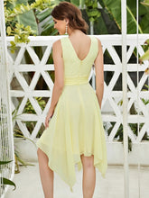 Load image into Gallery viewer, Color=Yellow | Wholesale Knee Length Chiffon Bridesmaid Dress With Irregular Hem-Yellow 2
