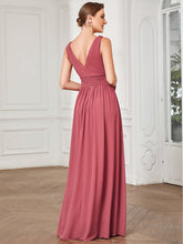 Load image into Gallery viewer, Color=Cameo Brown | Double V-Neck Elegant Maxi Long Wholesale Evening Dresses-Cameo Brown 2