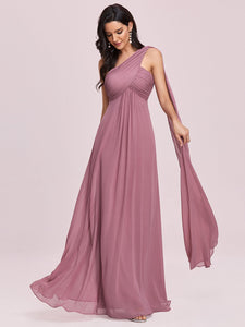 Color=Orchid | Elegant Pleated A-Line Floor Length One Shoulder Sleeveless Wholesale Bridesmaids Dress-Orchid 