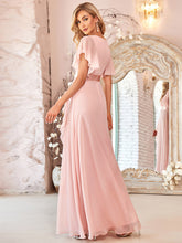 Load image into Gallery viewer, Color=Pink | V Neck A Line Wholesale Bridesmaid Dresses with Ruffle Sleeves-Pink 2