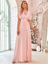 Load image into Gallery viewer, Color=Pink | V Neck A Line Wholesale Bridesmaid Dresses with Ruffle Sleeves-Pink 3
