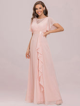 Load image into Gallery viewer, Color=Pink | V Neck A Line Wholesale Bridesmaid Dresses with Ruffle Sleeves-Pink 7