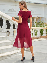 Load image into Gallery viewer, Color=Burgundy | Hot Asymmetrical Hem Pagoda Sleeves Wholesale Bridesmaid Dresses-Burgundy 2