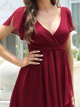 Load image into Gallery viewer, Color=Burgundy | Hot Asymmetrical Hem Pagoda Sleeves Wholesale Bridesmaid Dresses-Burgundy 5