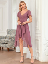 Load image into Gallery viewer, Color=Orchid | Hot Asymmetrical Hem Pagoda Sleeves Wholesale Bridesmaid Dresses-Orchid 1