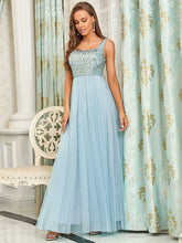 Load image into Gallery viewer, Color=Sky Blue | Spectacular U Neck Sleeveless A Line Wholesale Bridesmaid Dresses-Sky Blue 4