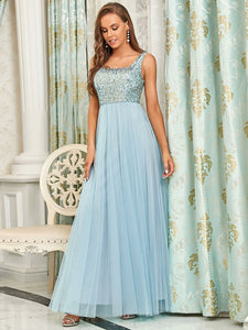 Color=Sky Blue | Spectacular U Neck Sleeveless A Line Wholesale Bridesmaid Dresses-Sky Blue 4