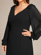 Load image into Gallery viewer, Color=Black  | Long Lantern Sleeves A Line V Neck Wholesale Bridesmaid Dresses-Black 5