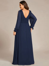 Load image into Gallery viewer, Color=Navy Blue  | Long Lantern Sleeves A Line V Neck Wholesale Bridesmaid Dresses-Navy Blue 3
