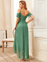 Load image into Gallery viewer, Color=Green Bean | Asymmetrical Hem U-Neck Wholesale Bridesmaid Dresses-Green Bean 2