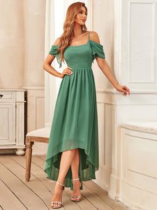 Color=Green Bean | Asymmetrical Hem U-Neck Wholesale Bridesmaid Dresses-Green Bean 3