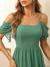 Load image into Gallery viewer, Color=Green Bean | Asymmetrical Hem U-Neck Wholesale Bridesmaid Dresses-Green Bean 5