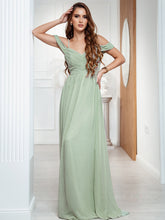 Load image into Gallery viewer, Color=Mint Green | A Line Floor Length Deep V Neck Wholesale Bridesmaid Dresses-Mint Green 1