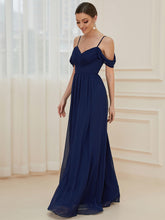 Load image into Gallery viewer, Color=Navy Blue | A Line Floor Length Deep V Neck Wholesale Bridesmaid Dresses-Navy Blue 3