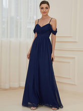 Load image into Gallery viewer, Color=Navy Blue | A Line Floor Length Deep V Neck Wholesale Bridesmaid Dresses-Navy Blue 4