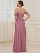 Load image into Gallery viewer, Color=Orchid | A Line Floor Length Deep V Neck Wholesale Bridesmaid Dresses-Orchid 2