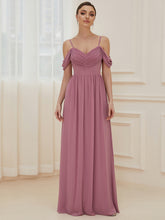 Load image into Gallery viewer, Color=Orchid | A Line Floor Length Deep V Neck Wholesale Bridesmaid Dresses-Orchid 4
