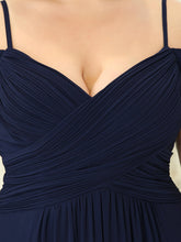 Load image into Gallery viewer, Color=Navy Blue | A Line Deep V Neck Floor Length Wholesale Bridesmaid Dresses-Navy Blue 5
