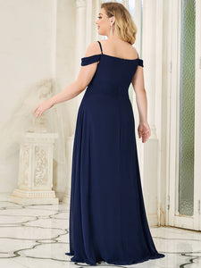 Color=Navy Blue | A Line Deep V Neck Floor Length Wholesale Bridesmaid Dresses-Navy Blue 2