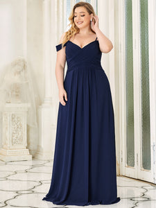 Color=Navy Blue | A Line Deep V Neck Floor Length Wholesale Bridesmaid Dresses-Navy Blue 4