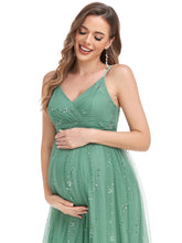 Load image into Gallery viewer, Color=Green Bean | Shiny Spaghetti Straps Deep V Neck Wholesale Maternity Dresses-Green Bean 5
