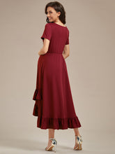 Load image into Gallery viewer, Color=Burgundy | High Low Ruffles Wholesale Maternity Dresses-Burgundy 2