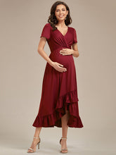 Load image into Gallery viewer, Color=Burgundy | High Low Ruffles Wholesale Maternity Dresses-Burgundy 3