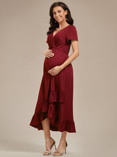 Load image into Gallery viewer, Color=Burgundy | High Low Ruffles Wholesale Maternity Dresses-Burgundy 4