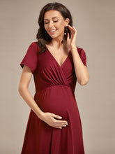 Load image into Gallery viewer, Color=Burgundy | High Low Ruffles Wholesale Maternity Dresses-Burgundy 5